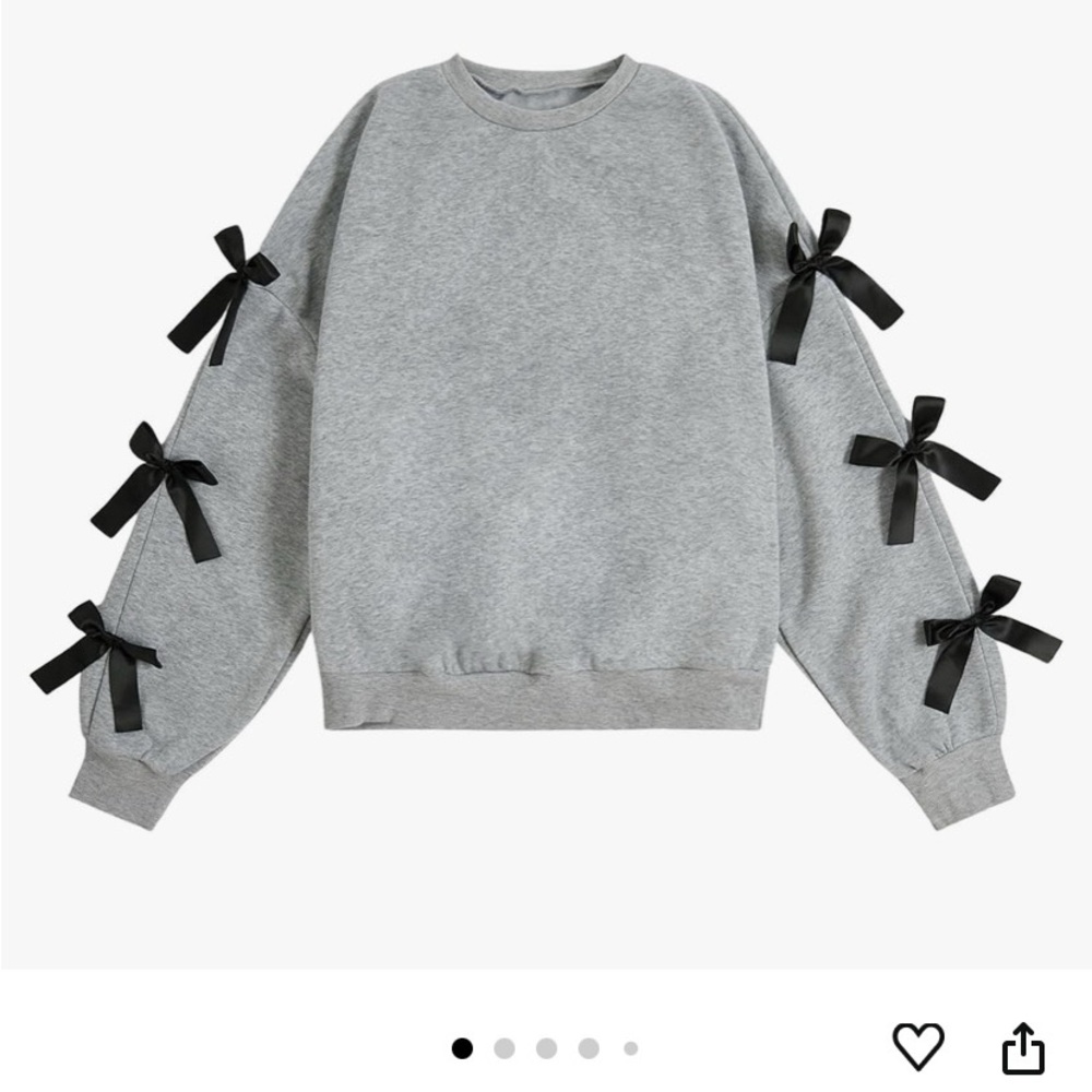 Gray Sweatshirt with Black Ribbon Details